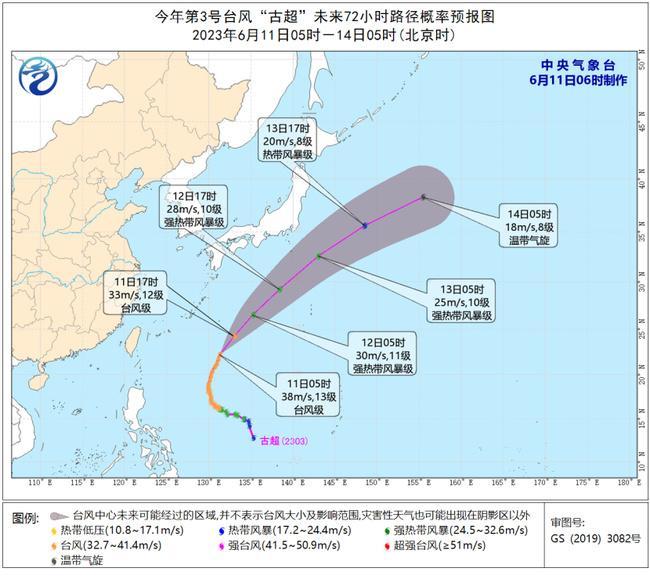 2023年第3号台风“古超”将于13日夜间在日本以东洋面减弱变性为温带气旋                    