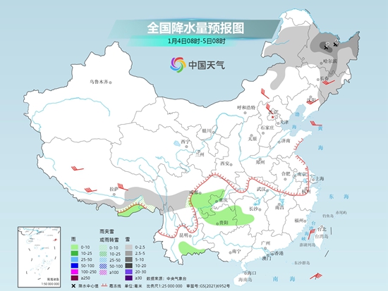 1月4日冷空气实力较弱全国大部气温偏高 东北内蒙古迎降雪