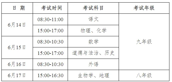 安徽芜湖中考时间2024年具体时间 6月14日至17日