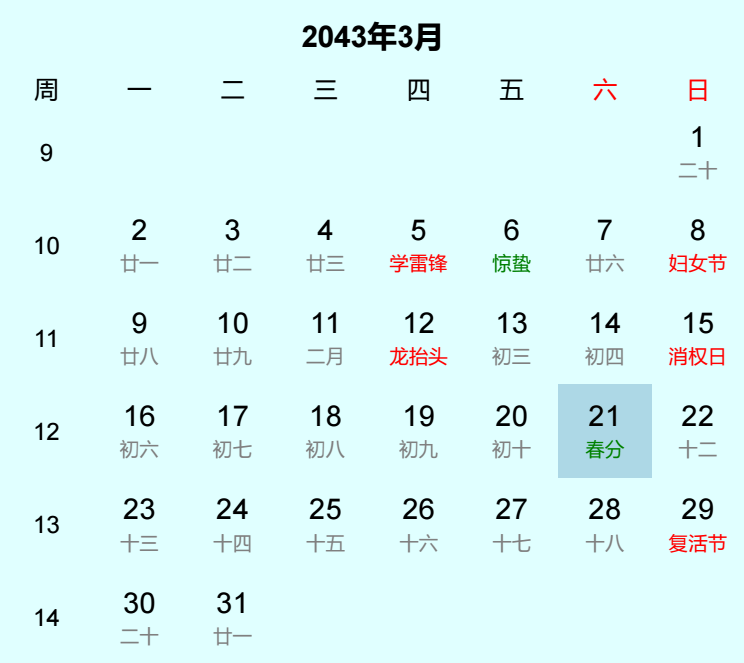 2043年春分是几月几日