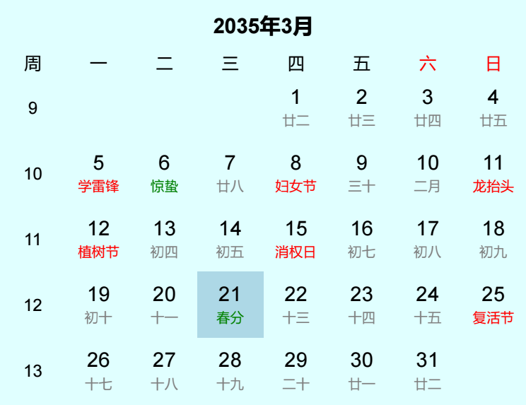 2035年春分是几月几日