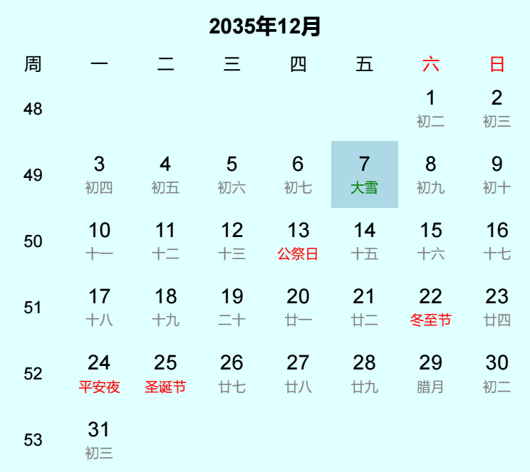 2035年大雪是几月几日