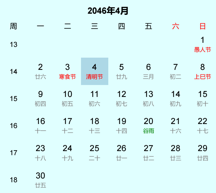 2046年清明节是几月几日