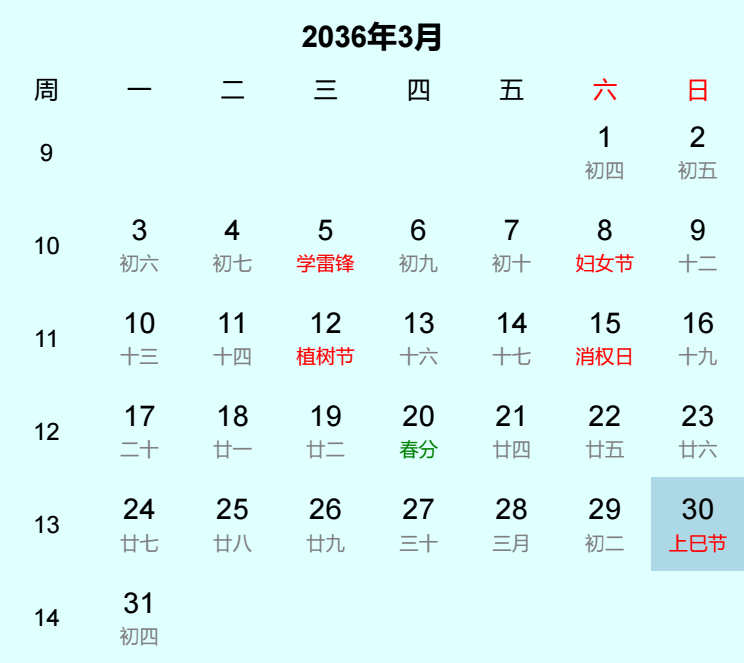 2036年上巳节是几月几日