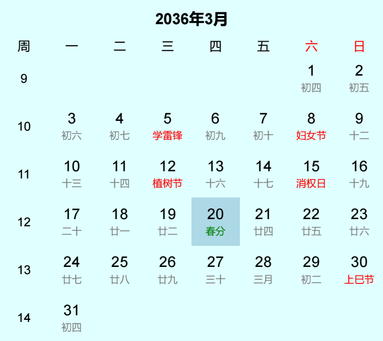 2036年春分是几月几日