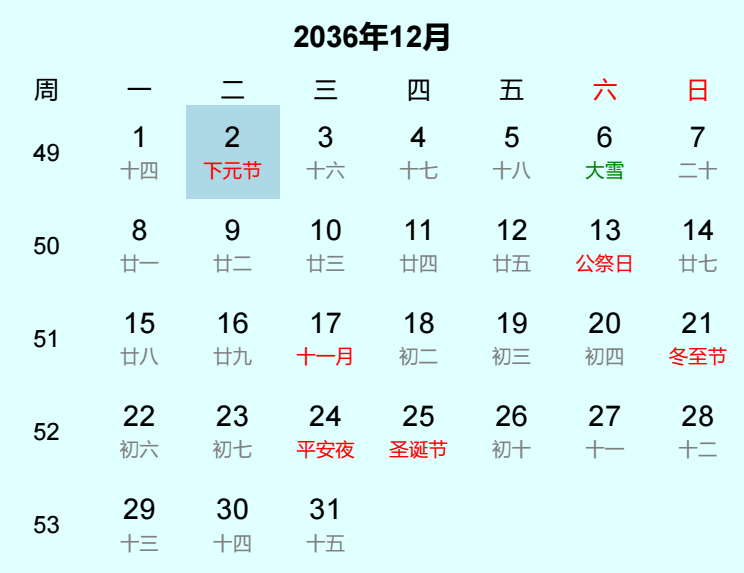 2036年下元节是几月几日