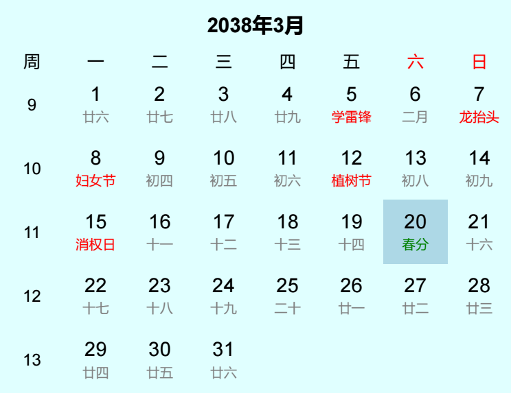 2038年春分是几月几日