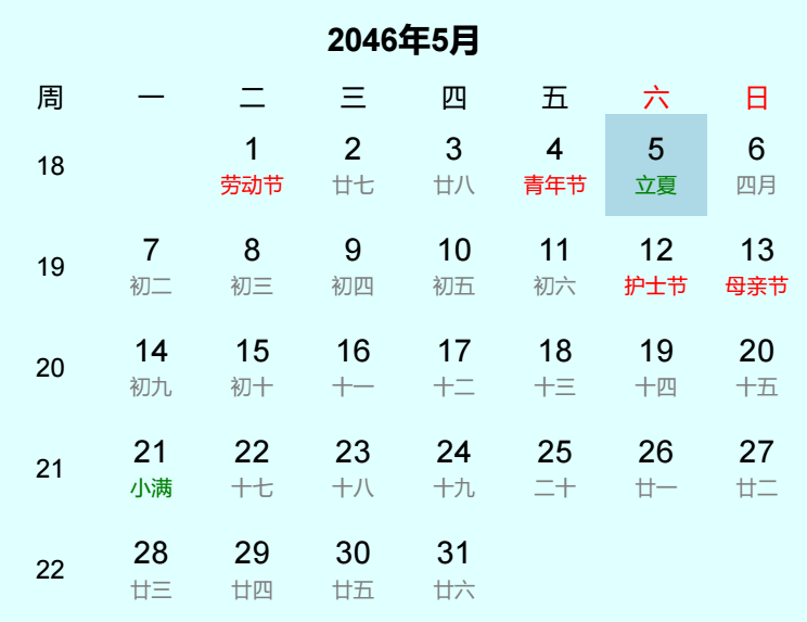 2046年立夏是几月几日