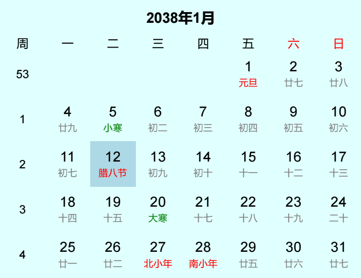 2038年腊八节是几月几日