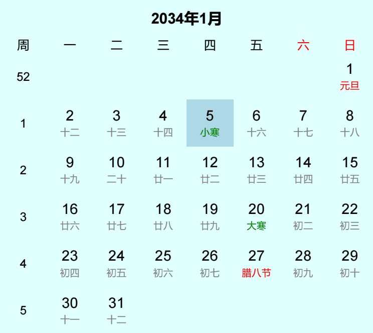 2034年小寒是几月几日